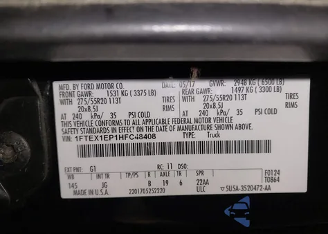 2017 Ford F-150 Xl из США, поврежденный, VIN 1FTEX1EP1HFC48408